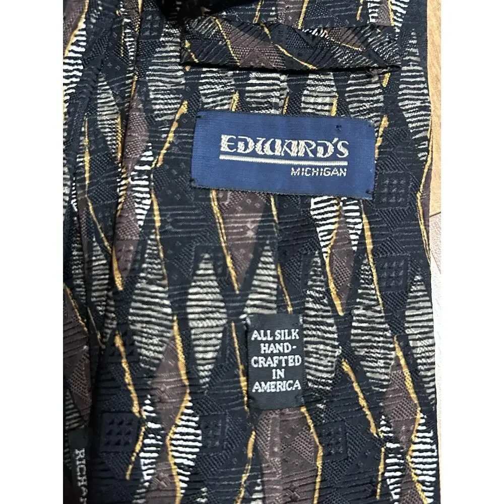 JZ Richards Edward's Michigan Silk Tie Hand Made USA Geometric Diamond Vintage